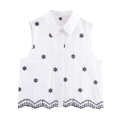 Fashionable casual sleeveless lapel short embroidered shirt