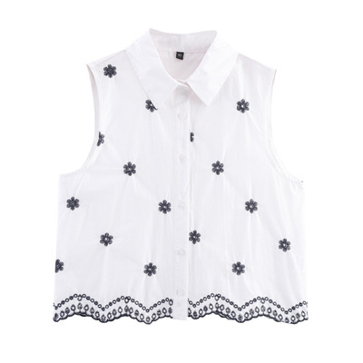 Fashionable casual sleeveless lapel short embroidered shirt