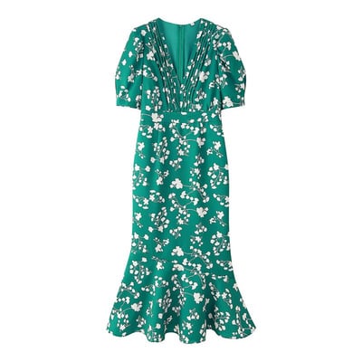 Fashionable and sexy hot girl puff sleeves drawstring print dress - Thumbnail 1