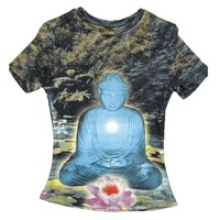 Retro Hot Girl Lotus Print Navel-Exposed Sexy Slim-Fit Top - Thumbnail 1