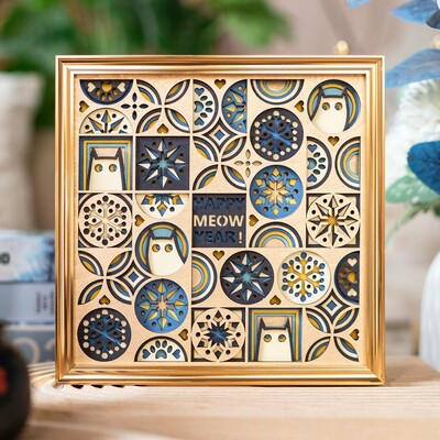 Stereowood new year cat layeedr wooden wall art unique gift