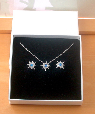 BOXED GIFT SET/Sterling Silver Blue Opal & Cz Star Necklace/Star Earrings/Star Jewelry/Opal Necklace/Opal Jewellery/Opal Jewelry/October birthstone/UK