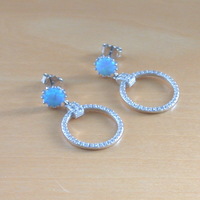 BOXED GIFT SET/Sterling Silver Blue Opal Pendant & Chain/Blue Opal Necklace/Blue Opal Jewellery/Blue Opal Jewelry/Opal & Cz Necklace/Opal Earrings/UK - Thumbnail 6