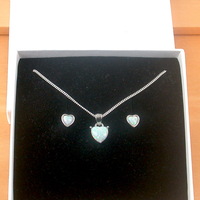 BOXED GIFT SET/Sterling Silver Opal Heart Pendant & Chain/Opal Necklace/Opal Heart Necklace/Opal Jewellery/Opal Pendant/Opal Earrings/UK - Thumbnail 10