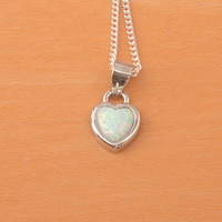 BOXED GIFT SET/Sterling Silver White Opal Heart Pendant & Chain/Opal Necklace/Opal Jewellery/Opal Jewelry/Opal Heart Pendant/October Birthstone/UK - Thumbnail 1