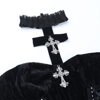 Gothic Black Crisscross Velvet Halter Top - Thumbnail 6