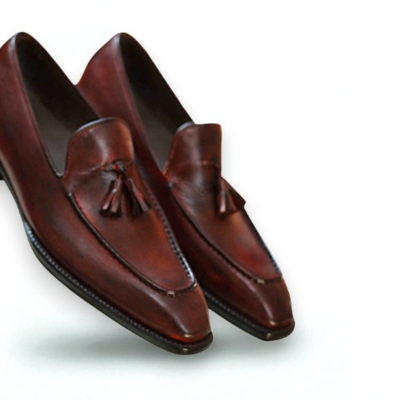 Crafted leather classic brown patina leather tassel loafers dress shoes
