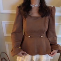 Long-sleeved square-neck lantern-sleeve top - Thumbnail 4