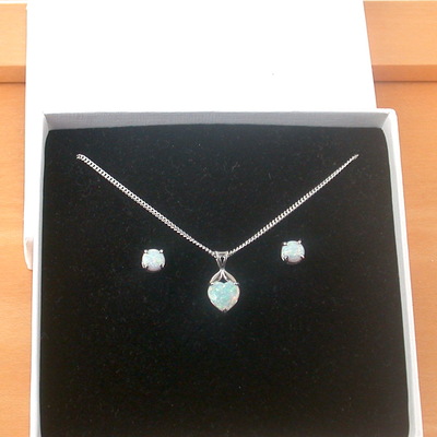 Boxed gift set/sterling silver white opal heart pendant & chain/opal heart necklace uk/opal jewellery/opal jewelry/october birthstone