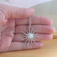 BOXED GIFT SET/Sterling Silver White Opal Sun Pendant & Chain/Silver Opal Necklace UK/Opal Jewellery/Opal Jewelry/October Birthstone/UK - Thumbnail 3