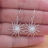 BOXED GIFT SET/Sterling Silver White Opal Sun Pendant & Chain/Silver Opal Necklace UK/Opal Jewellery/Opal Jewelry/Opal Earrings/UK - Thumbnail 5