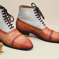 Crafted Leather Classic Tan Patina Suede Leather Ankle High Lace up Boot - Thumbnail 1