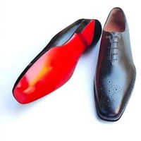 Crafted Leather Men Black Leather Lace up Oxford Dress Shoes - Thumbnail 1