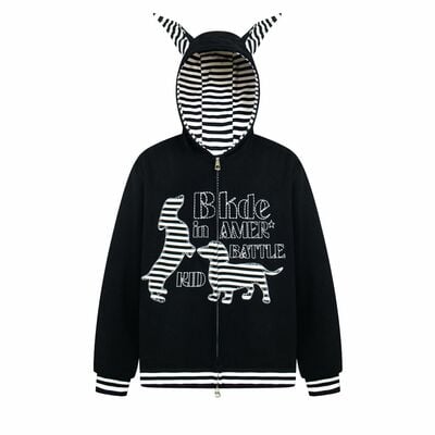 American retro striped puppy hooded sweatshirt jacket