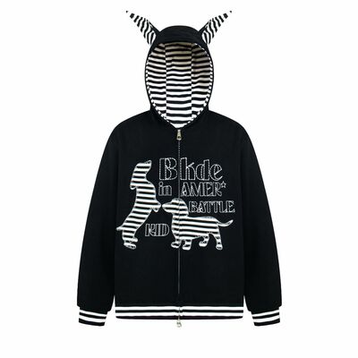 American Retro Striped Puppy Hooded Sweatshirt Jacket