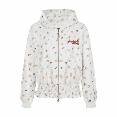 Sweet all-over printed puppy hooded sweatshirt cardigan jacket