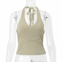 Sexy U-neck cross-ties short slim fit outerwear halter neck vest - Thumbnail 1