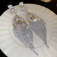 Glamorous Statement Long Rhinestone Tassel Earrings for Women - Thumbnail 2