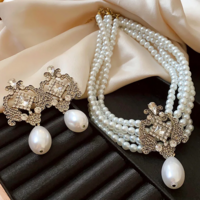 Waterdrop Pearl Multi-Layer Women's Necklace & Earring Set - Thumbnail 4