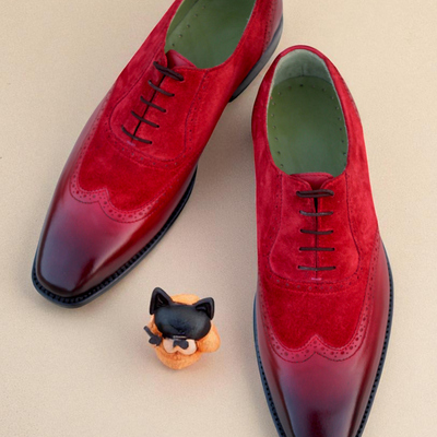 Crafted leather classic red patina suede leather wingtip formal oxford dress shoes