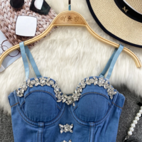 Rhinestone Sparkle Backless Denim Top - Thumbnail 5