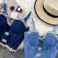 Rhinestone Sparkle Backless Denim Top - Thumbnail 7
