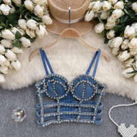 Gothic Kawaii Rhinestone Denim Crop Top - Thumbnail 8