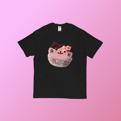 Japanese kawaii cat strawberry cat t shirt black