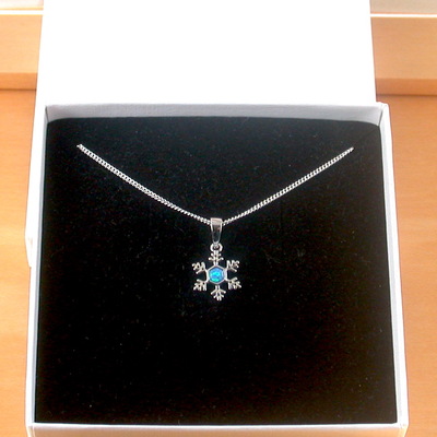 Boxed gift/sterling silver blue opal snowflake pendant & chain/snowflake necklace/snowflake jewellery/snowflake jewelry/opal jewellery/uk