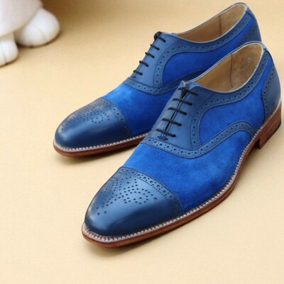 Crafted leather classic blue suede leather formal oxford lace up dress shoes