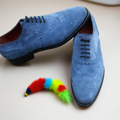 Crafted leather handmade blue suede oxford lace up dress shoes for men