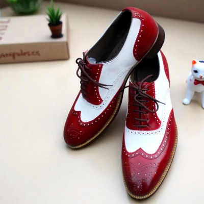 Crafted leather classic men burgundy white leather dress oxford shoes