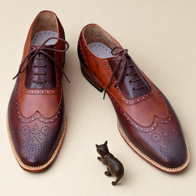Crafted leather handmade brown patina leather oxfords lace up dress shoes