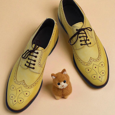 Crafted leather men elegant yellow wingtip oxford dress shoes