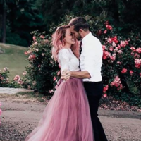Beautiful V Neck Pink Ivory Lace Tulle Prom Dresses - Thumbnail 2