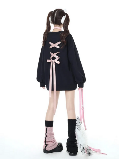 Hikigawa Vintage Lace-Up Loose Fit Harajuku Hoodie