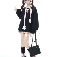 Hikigawa Vintage Lace-Up Loose Fit Harajuku Hoodie - Thumbnail 4