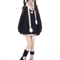 Hikigawa Vintage Lace-Up Loose Fit Harajuku Hoodie - Thumbnail 7