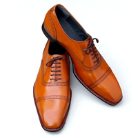 Crafted Leather Handmade Classic Tan Leather Lace up Dress Shoes - Thumbnail 2