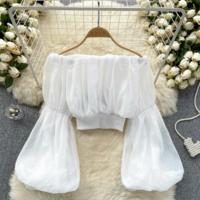 Ruffle Off Shoulder Elegant French Style Blouse - Thumbnail 4