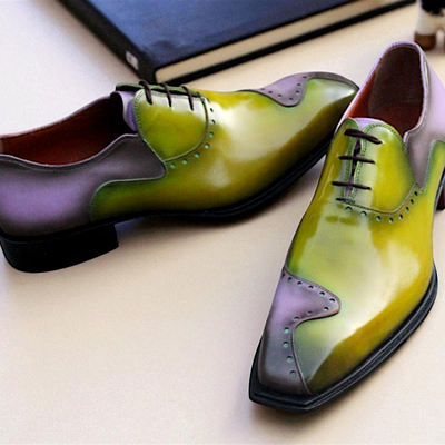 Crafted leather stunning green purple patina leather oxford dress shoes