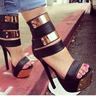 Women's Roman sandals metal plate rivet waterproof platform high heels