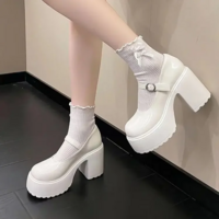 Gothic Kawaii Ankle Strap Chunky Heels Shoes - Thumbnail 5