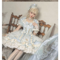 Vintage Kawaii Bubble Sleeve Bow Lace High Waist Dress - Thumbnail 7
