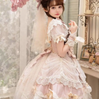 Vintage Kawaii Bubble Sleeve Bow Lace High Waist Dress - Thumbnail 4