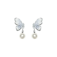 Elegant Zircon Pearl Crystal Butterfly Dangle Earrings - Thumbnail 1
