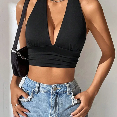 Solid color grunge punk backless halter top women - Thumbnail 4