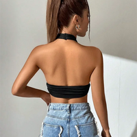 Solid Color Grunge Punk Backless Halter Top Women - Thumbnail 1