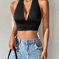 Solid Color Grunge Punk Backless Halter Top Women - Thumbnail 3