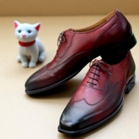 Crafted Leather Classic Men Oxford in Burgundy Black Shaded Leather Dress Lace up Shoes - Thumbnail 1